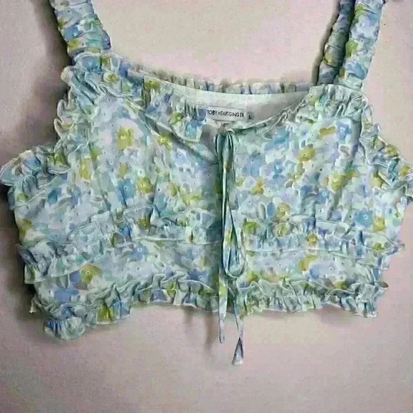 Toby Heart‎ Ginger floral ruffle crop top Sz L - Picture 7 of 8